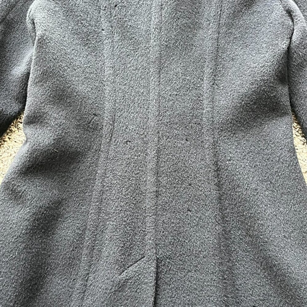 Of Benetton 100% Wool Black Trench Coat Women 10/Large Faux Fur Elegant Feminine - Picture 6 of 8